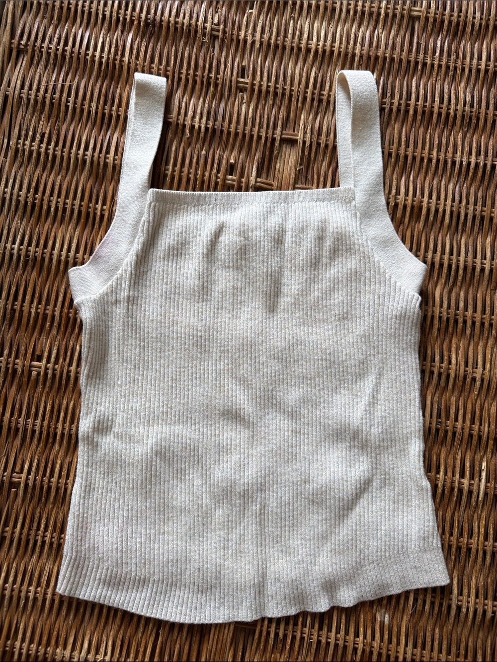 Uniqlo Ribbed Square Neck Tank Top - Cream